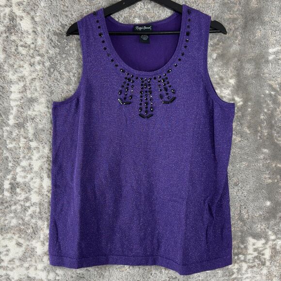 Maggie Barnes Womens Plus Size 1x 18/20W Beaded Sleeveless Top Purple Pullover - Picture 1 of 7
